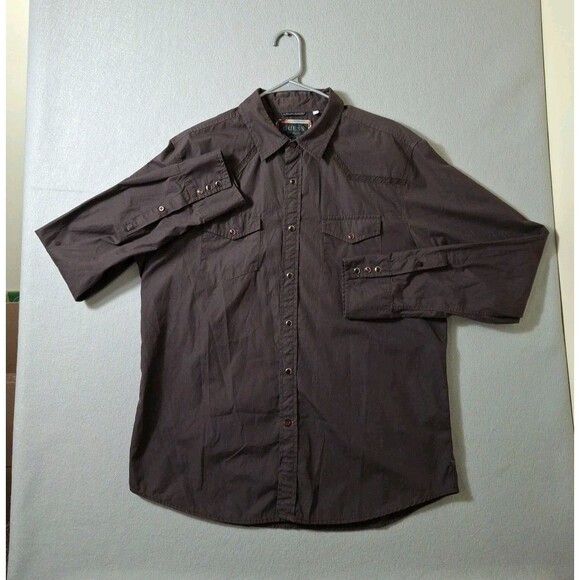 Guess Pearl Snap Shirt Mens XL Western Brown Embroidered Cowboy Rodeo - Picture 1 of 9